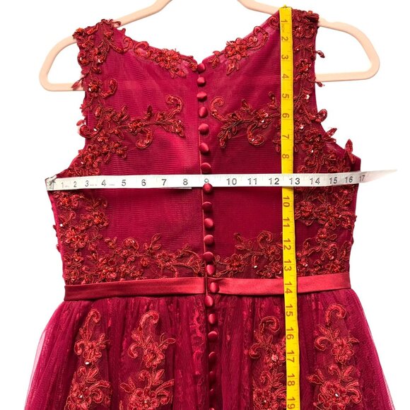 NEW Elegant Red Sleeveless Sequin Lace Embroidered Midi Formal Dress Size 12 - Picture 6 of 12